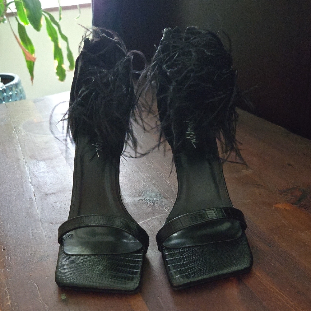 Nasty Gal Black Feathered Heels